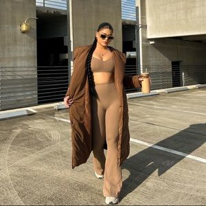 LONG BOMBER PUFFER JACKET - BROWN